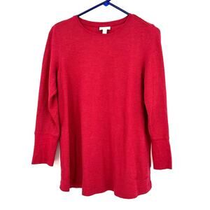J Jill Size Medium Petite Shirt Red Waffle Weave Button Cuffs Long Sleeve Casual